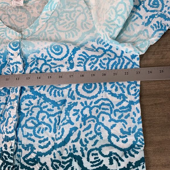 Just My Size Womens 1X Top Button Up 3/4 Sleeve VNeck Cotton Dip Dye Lightweight - Picture 3 of 9